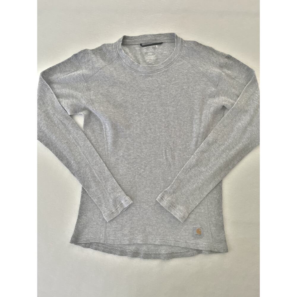 Carhartt Force Shirt Womens S Gray Thermal Waffle Knit Crew Neck Long Sleeve